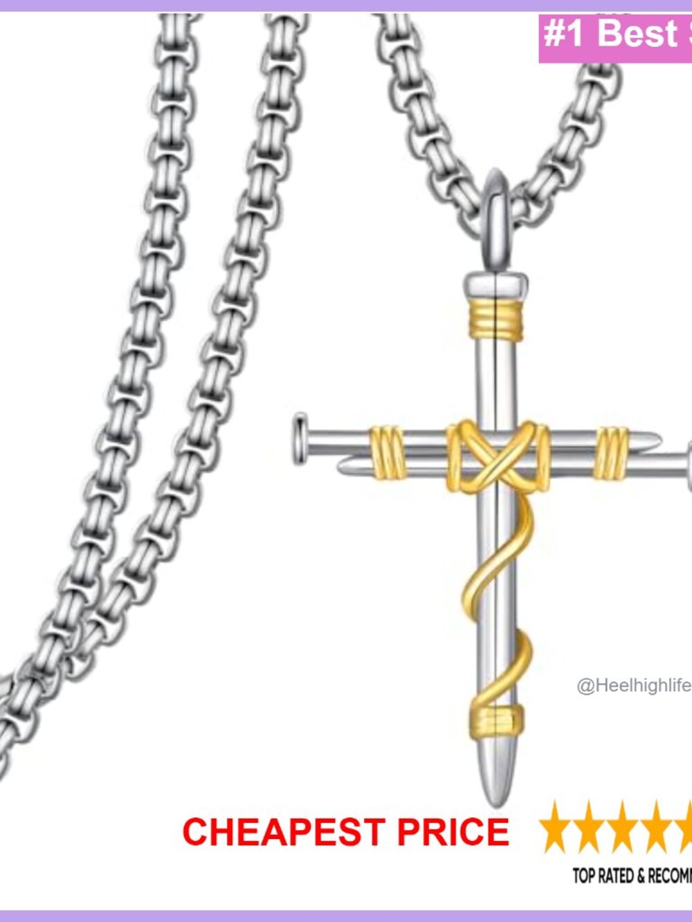 925 Sterling Silver Nail Cross Necklace Christian Gift for Men